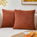 Kevin Textile Fall Throw Pillow Covers Soft Corduroy Decorative Set of 2 Boho Striped Pillow Covers Pillowcases Farmhouse Home Decor for Couch Bed Sofa Living Room 18x18 Inch Rust Brown