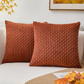 Kevin Textile Fall Throw Pillow Covers Soft Corduroy Decorative Set of 2 Boho Striped Pillow Covers Pillowcases Farmhouse Home Decor for Couch Bed Sofa Living Room 20x20 Inch Rust Brown
