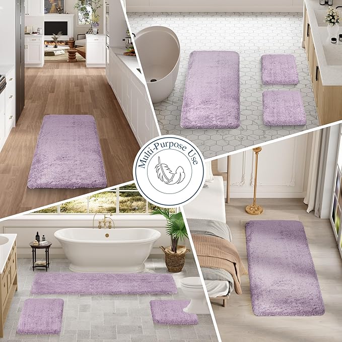 Walensee Non Slip Bath Mat - Lavender (16 x 24), Soft Microfiber Shaggy Mat, Machine Washable, Thick Plush