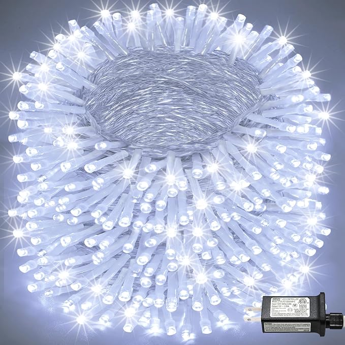 800 LED Christmas Lights Outdoor Indoor, String Lights for Outside with 8 Modes Waterproof, Plug in Twinkle Light Clear Wire for Xmas Tree, Patio, Garden, Party Decorations, White