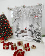 Winter Christmas Shower Curtain, Cute Snowman Cardinals Shower Curtains Set with Hooks, GreySnowy Pine Forest Waterproof Fabric Bathroom Curtains Decor Home Accessories,72 X 84 Inch Extra Long