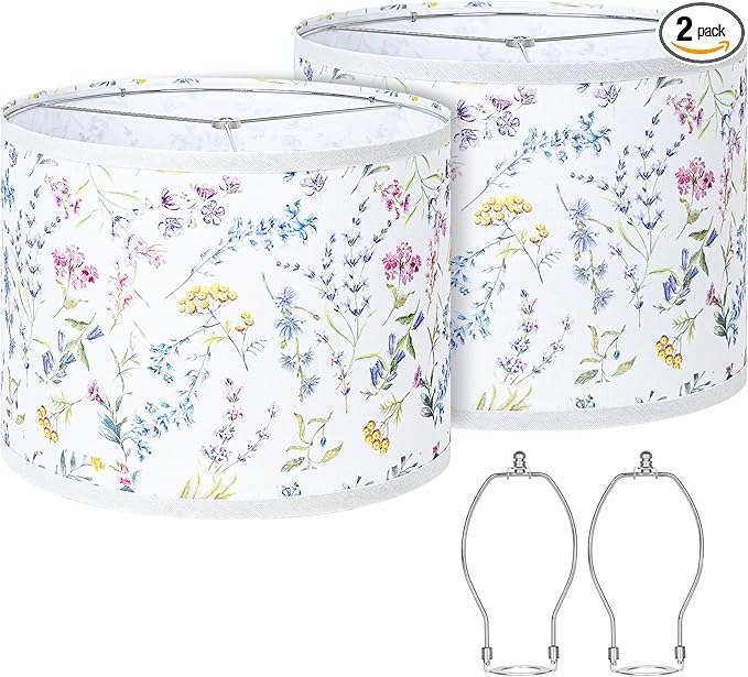 Lamp Shades Set of 2, Drum Lampshades 13" Top x 13" Bottom x 10" High with Spider Fitter, Large Replacement Lamp Shades for Table Lamps, Floor Lamps, Easy Assembly Required (2, Print - A)