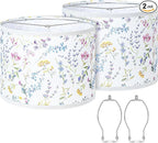Lamp Shades Set of 2, Drum Lampshades 13" Top x 13" Bottom x 10" High with Spider Fitter, Large Replacement Lamp Shades for Table Lamps, Floor Lamps, Easy Assembly Required (2, Print - A)
