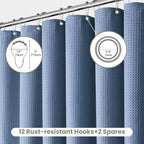 Inhousolu Fabric Shower Curtain Waffle Weave, Moonlight Blue 230 GSM Heavy Duty, Weighted Hem, 14 Metal Hooks, Water Repellent, Machine Washable, Hotel Spa Luxury Bath Curtain Set, 72 x 84 Inch