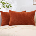decorUhome Chenille Rust Fall Throw Pillow Covers 12x20 Inch Set of 2, Decorative Soft Couch Pillow Covers Solid Dyed Accent Velvet Farmhouse Neutral Rectangle Pillow Cases for Sofa Bed Living Room