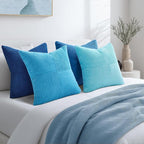 Topfinel LightBlue Decorative Throw Pillow Covers,18x18 Blue Pillow Covers Set of 4 with Striped Corduroy,Boho Soft Accent Navy BlueCushion Covers for Couch,Bed,Living Room Home Decor