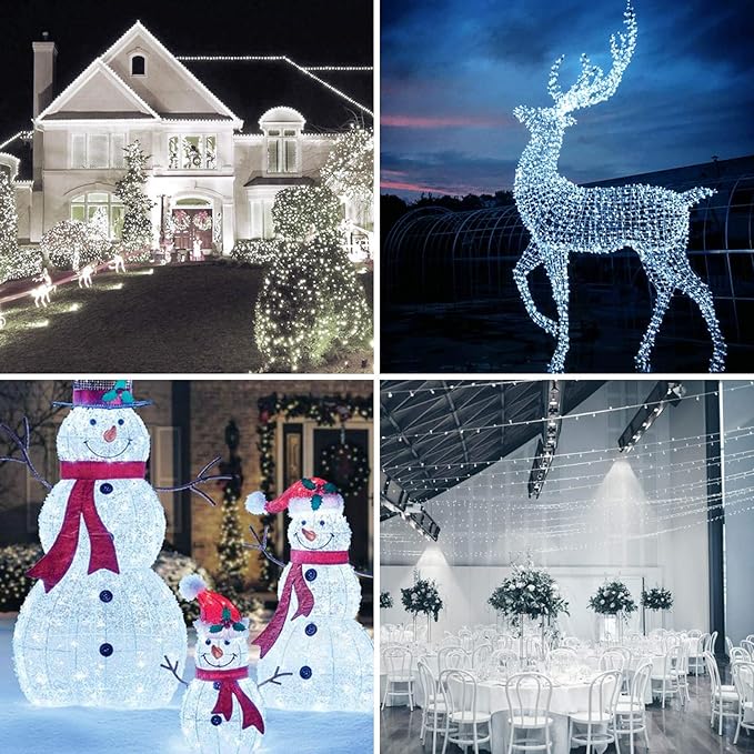 Extra-Long String Lights Outdoor Indoor, 300 LED Super Bright Christmas Lights Clear Wire, Waterproof 8 Modes Plug in Twinkle Fairy Light for Bedroom Party Wedding Garden Christmas (Cool White)