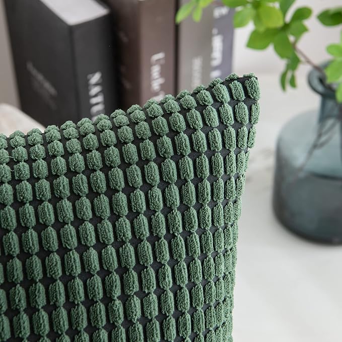 MIULEE Boho Farmhouse Throw Pillow Covers 18x18 Inch Set of 4 Soft Neutral Covers Christmas Dark Green Corduroy Couch Pillowcases Home Decor for Sofa Living Room Bed