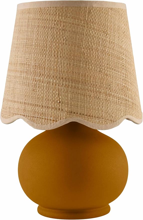 BoutiqueRugs Navarro Boho Ceramic Bedside Table Lamp for Bedroom Nightstand and Living Room - Shade Rattan - Brown, Beige - 13" H