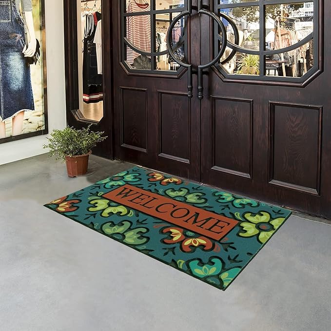 CHICHIC Door Mat Welcome Mat 18x 30 Inch Front Door Mat Outdoors for Home Entrance Outside Entry Way Doormat, Heavy Duty Non Slip Rubber Back Low Profile, Flower Welcome