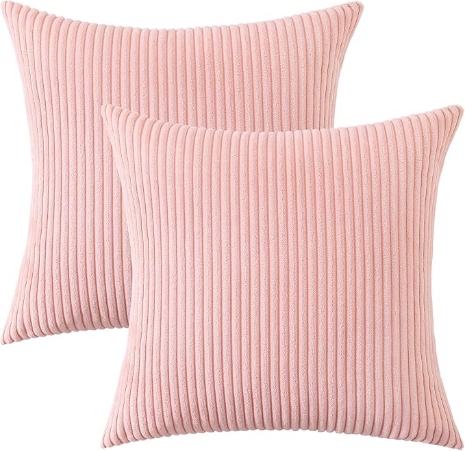 Mecatny Corduroy Decorative Throw Pillow Covers 16x16 Set of 2 for Sofa Living Room, Soft Neutral Boho Couch Pillow Covers for Home Decor, Pink