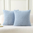FUTEI Light Blue Throw Pillow Covers 22x22 Inch Set of 2,Furry Faux Fur Teddy Boucle Textured Cushion Covers,Soft Fluffy Decorative Pillow Case,Home Decor for Couch Bed Living Room Office Car