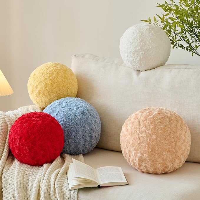 Ball Pillow, Decorative Round Pillow for Couch n, Circle Throw Pillows, Perfect Ball Pillows for Couch, Stylish Decorative Pillows, Versatile Round Throw Pillow (Grey Blue, Mini-8.6 Inches)