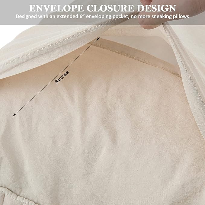 BOSOWOS Queen Size Pillow Shams Set of 2, Ultra Soft Breathable 20 x 30 Inches Pillow Case Envelope Closure, Microfiber Farmhouse Bed Pillowcases for Easy Care, Khaki