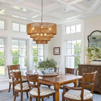 19.7" Hand-Woven Rattan Chandelier Vintage Farmhouse 6-Lights Boho Bamboo Chandeliers Light Fixture Retro Drum Wicker Rattan Golden Chandelier for Dining Room, Kitchen Island, Bedroom, E12