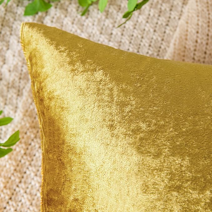 EMEMA Fall Bright Gold Velvet Throw Pillow Covers 20x20 Inch Set of 2 Decorative Square Pillowcase Soft Solid Cushion Case for Couch Sofa Bed Bedroom Livingroom