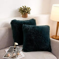 XeGe Faux Fur Throw Pillow Covers, Shaggy Fluffy Cushion Covers, Plush Furry Pillow Cases, Fuzzy Decorative Pillow Shams with Zipper Set of 2 for Sofa Bed Couch Living Room (18''x18'', Dark Green)