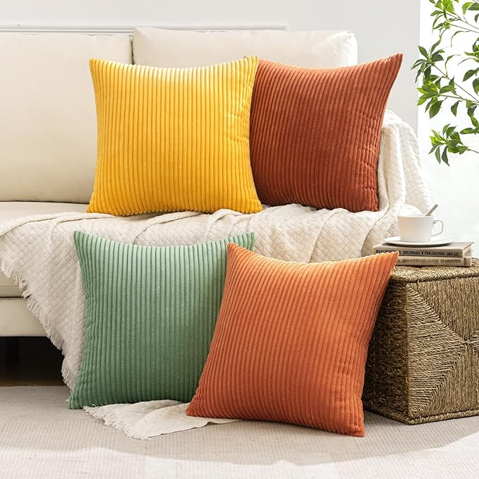 MIULEE Fall Decorative Throw Pillow Covers 24x24 Inch Set of 4, Vibrant Cushion Covers Vintage Retro Home Decor, Mix and Match Color Clash Design for Sofa Couch Bed Living Room Yellow Rust Green