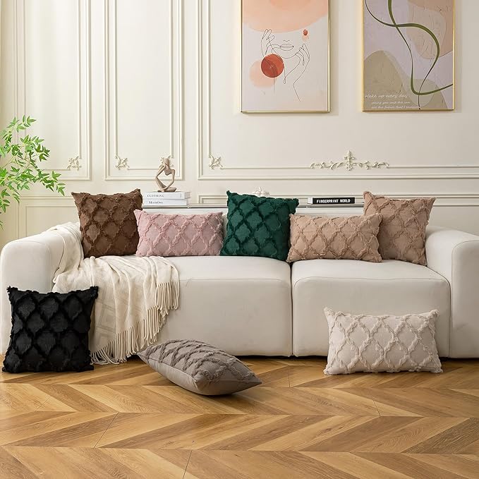 Set of 2 Soft Moroccan Throw Pillow Covers 24x24 Inch Plush Boho Decorative Pillow Cover Accent Cushion Case for Couch Sofa Bed, Pink