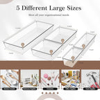 Criusia Clear Drawer Organizer 7 PCS - 5 Size Plastic Versatile Kitchen and Bathroom Organizer Trays, Non-Slip Storage Bins for Makeup, Utensils, Tool and Office Desk