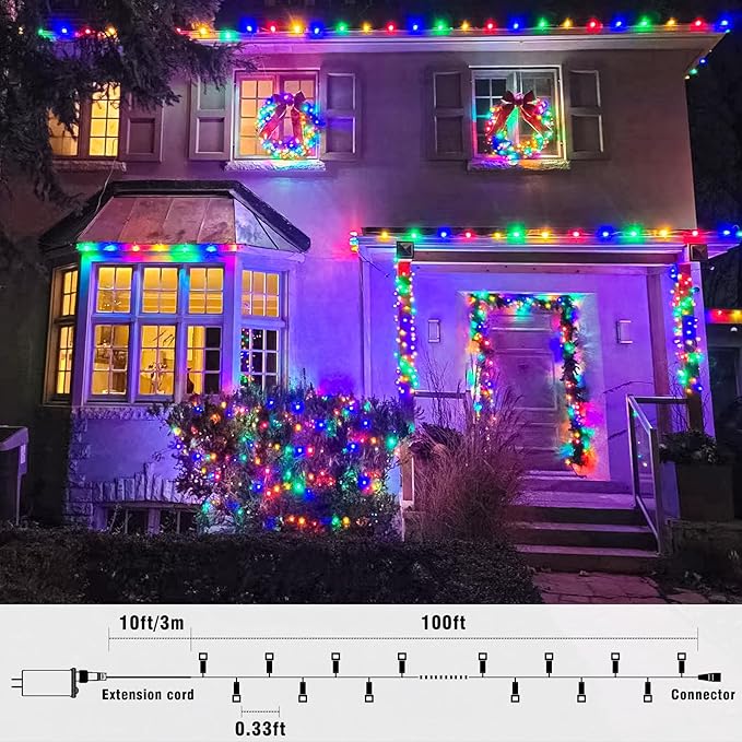 100FT 300 LED Christmas Lights Outdoor, Plug in Christmas String Lights Indoor, Waterproof & 8 Modes & Timer Function, Connectable Fairy Twinkle Light for Bedroom Patio Wedding Decor, Multicolor