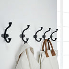 SKOLOO Heavy-Duty Black Wall Hooks Set - Farmhouse Style Cast Iron Hooks, Pack of 5 - Ideal for Backpack, Coat, and Towel Hooks - Perfect for Entryway, Mud Room, and Bathroom Storage