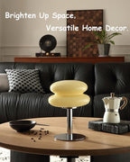Mushroom Lamp for Bedroom,Mid Century Modern Lamp for Nightstand, Dimmable Retro Egg Tart Bedside Small Lamps,Unique Home Mushroom Decor Aesthetic Cute Table Lamps for Living Room(Cream)