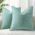 decorUhome Couch Throw Pillow Covers 18x18 Set of 2, Decorative Soft Euro Neutral Chenille Pillow Covers with Elegant Design for Sofa Bed Living Room Home Decor, Aqua Haze