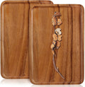 2 Pcs Wooden Rectangle Serving Trays for Ottoman Bar Party Food Tray Large Fruit Rectangular Platter Best Acacia Wood Plates for Decor Cheese Serving Board Snack Tray Charcuterie Boards Serving Dishes