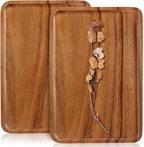 2 Pcs Wooden Rectangle Serving Trays for Ottoman Bar Party Food Tray Large Fruit Rectangular Platter Best Acacia Wood Plates for Decor Cheese Serving Board Snack Tray Charcuterie Boards Serving Dishes