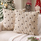 MIULEE Christmas Tree Decorative Pillow Covers Faux Fur Wool Throw Pillows Soft Plush Cushion Covers Set of 2 Xmas Home Decor Winter Holiday for Sofa Couch Livingroom Bed 16x16 Inch Beige