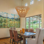 39.4" Large Hand-Woven Rattan Chandelier Vintage Farmhouse 15-Lights Boho Bamboo Chandelier Light Fixture Retro Drum Wicker Rattan Golden Chandeliers for Dining Room, Kitchen, Living Room, E12
