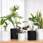 FaithLand 12-Inch Large Modern Cylinder Planter, Thick-Walled Plastic Plant Pot with Drainage Holes and Detachable Saucer, Matte Black, Ideal for Indoor & Outdoor Plants Flowers