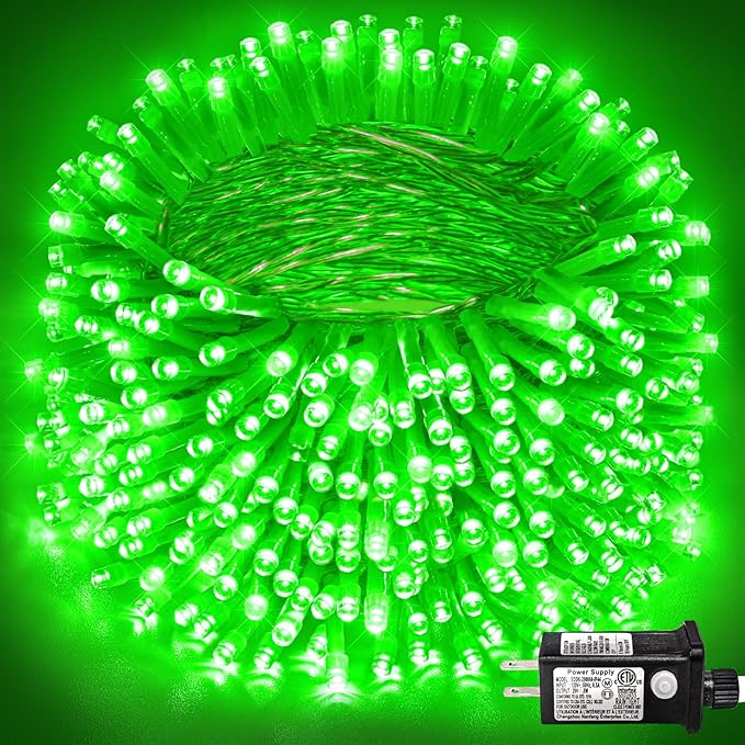 800 LED Green String Lights, 262ft Green Christmas Lights Outdoor Clear Wire 8 Modes Plug in Waterproof Christmas Twinkle Fairy Light for Indoor Room Tree Party Halloween Decorations