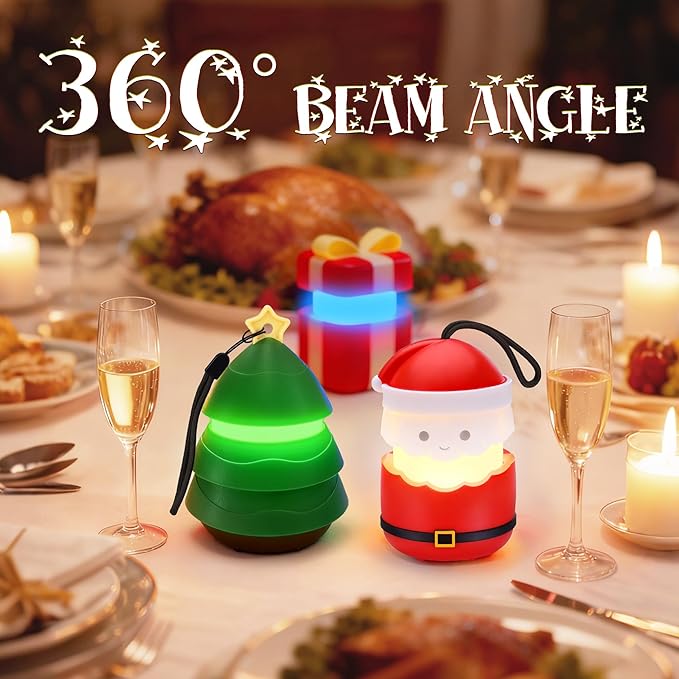 EverBrite Christmas Lantern Set, Holiday Decorations & Gifts for Women and Men, 5 Light Modes AAA Batteries Included, Indoor & Outdoor Use, 3-Pack Santa Claus + Christmas Tree + Gift Box (1 Each)