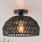 2 Packs Black Boho Light Rattan Ceiling Lighting Fixtures Small Boho Lamp Shade Flush Mount Ceiling Light Hand Woven Chandelier for Entryway Bedroom Kitchen Nursery Lights
