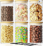 6 Piece Glass Storage Jars Set with Airtight Bamboo Lids and Labels, 37oz/1100ml Glass Spice Jars Food Storage Containers for Home Kitchen,Pantry, Tea, Sugar, Salt, Coffee, Flour, Herbs, Grains