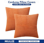 MIULEE Fall Orange Corduroy Pillow Covers Pack of 2 Boho Decorative Spliced Throw Pillows Soft Cross Patchwork Textured Covers Pillowcases Home Decor for Couch Living Room Bed Sofa 20x20 inch