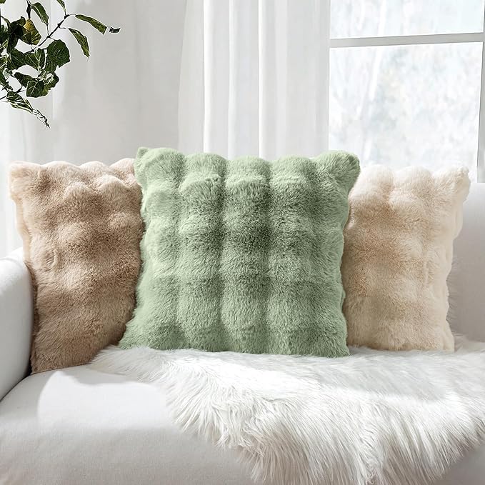 MIULEE Pack of 2 Decorative Pillow Covers Thick Soft Plush Faux Fur Throw Pillows Luxury Home Decor for Couch Bedroom Living Room Sofa,20x20 Inch Sage Green