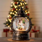 Christmas Snow Globe Lantern Water Glittering Snowman & Penguins with Music & Timer, USB Lined/Battery Operated Lighted Lantern for Christmas Festival Decoration Gifts
