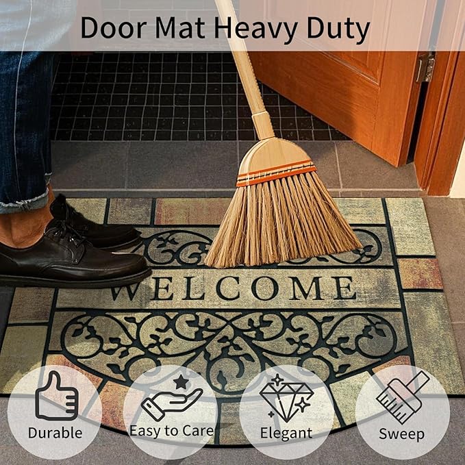 Door Mat Welcome Mat, Heavy Duty Door Mat 23.6 x 35.4 Inch Front Door Rug Doormat for Outdoor Entrance Home Non-Slip Rubber Rug for Front Door, Outside, Entryway, Patio (Brown Yellow Welcome)