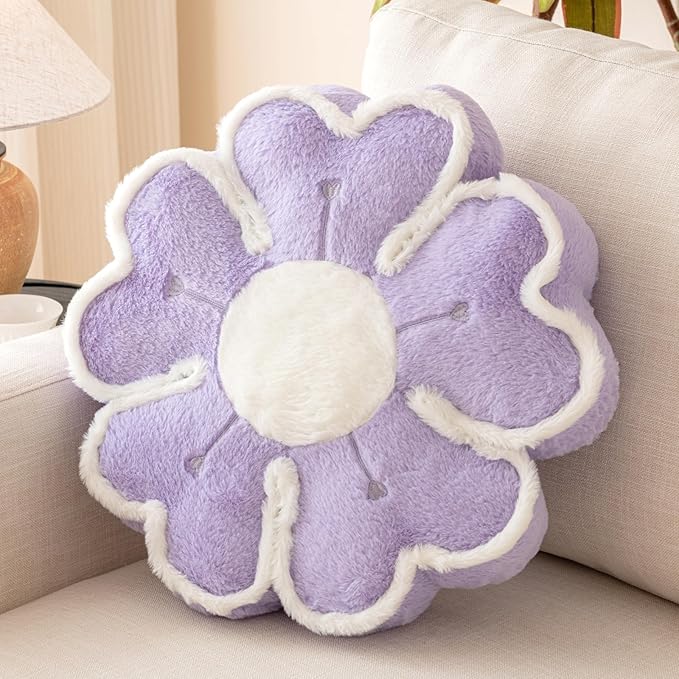 Flower Shaped Decorative Throw Pillow Cushion for Bed Couch, Cute Flower Plush Throw Pillows Home Decor Floor Pillow Seating Cushions (Lavender Purple, 13.7 Inches)