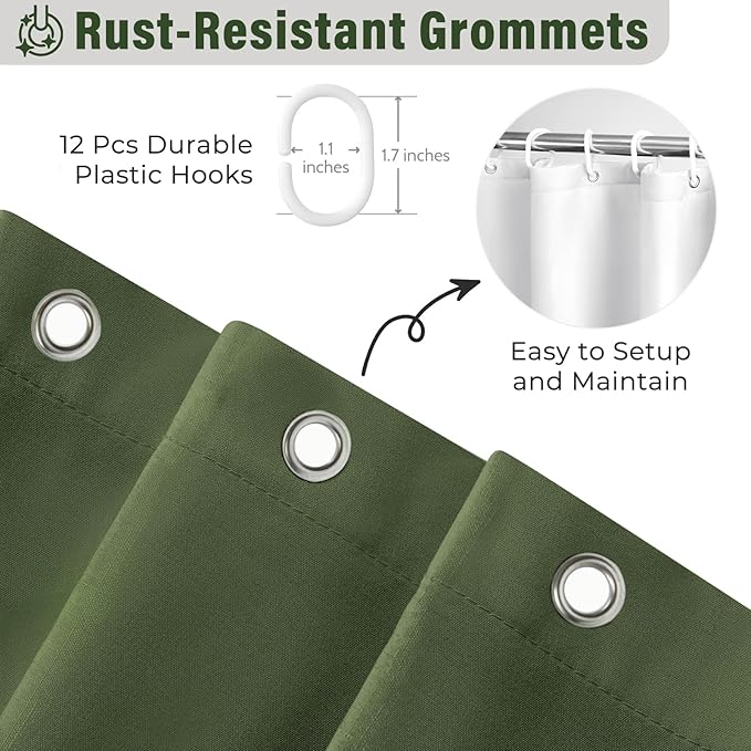 Seasonwood Sage Green Shower Curtain for Bathroom Cute Ruffle Shower Curtain 72 X 72 Inches Farmhouse Shower Curtains with Buttons & Green Ruffles