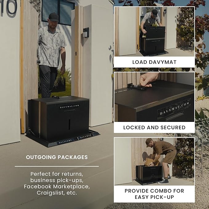 DAVYMAT ~ Transforming Doormat Package Locker/Anti-Theft Lockable Outdoor Parcel Safe/Secure Collapsible Porch Storage/Large 26x18x15" Capacity