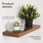 BAOBAB WORKSHOP Wood Floating Shelves for Wall - Wooden Floating Shelf 16 Inch - Rustic Bathroom Shelves for Room Wall for Kitchen Bedroom Living Room Farmhouse - Walnut Finish, 16″W × 6.7″D, Set of 2