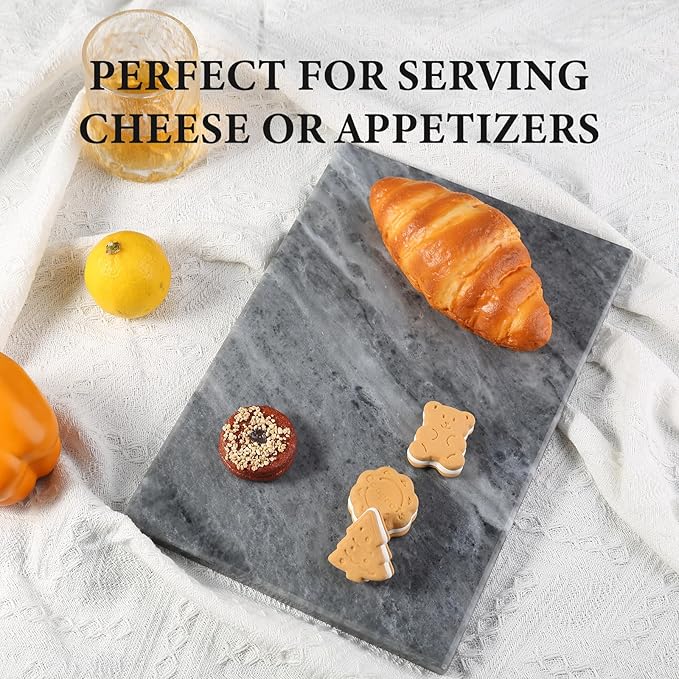 Koville Brazilian Natural Marble Cutting Board for Kitchen, 12x8inch Hand Crafted Marble Slab for Cheese, Charcuterie, Pastry Board - Wedding Gift, House Warming Gift