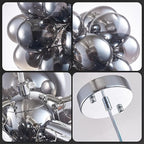 Longree Bubble Ball Chandelier Smoked Black, Dia 20 inch Oval Bubble Glass Pendant Light Fixture for Bedroom Study Bathroom