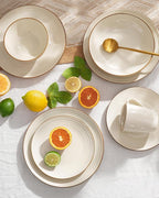 Famiware Jupiter Dinnerware Set, Plates and Bowls Dish Sets for 8 (24 Pieces), Microwave and Dishwasher Safe Stoneware Speckled Tableware, Chip and Scratch Resistant, Vanilla White