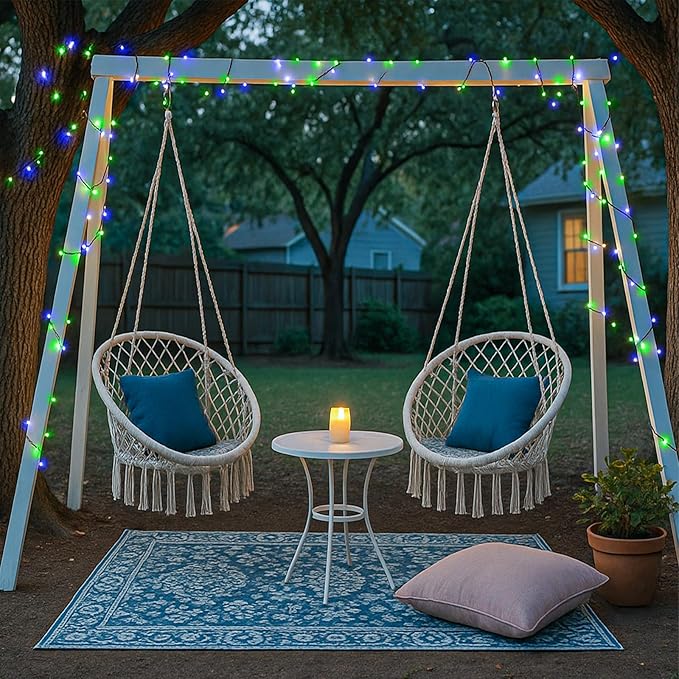Christmas Lights Outdoor, 66FT 200 LED Christmas Tree Lights with 8 Modes Waterproof, Plug in Connectable String Twinkle Light Green Wire for Tree Patio Party Decorations, Blue Green