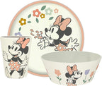 Zak Designs Disney Kids Dinnerware Set 3 Pieces, Durable and Sustainable Melamine Bamboo Plate, Bowl, and Tumbler are Perfect For Dinner Time With Family (Minnie Mouse)